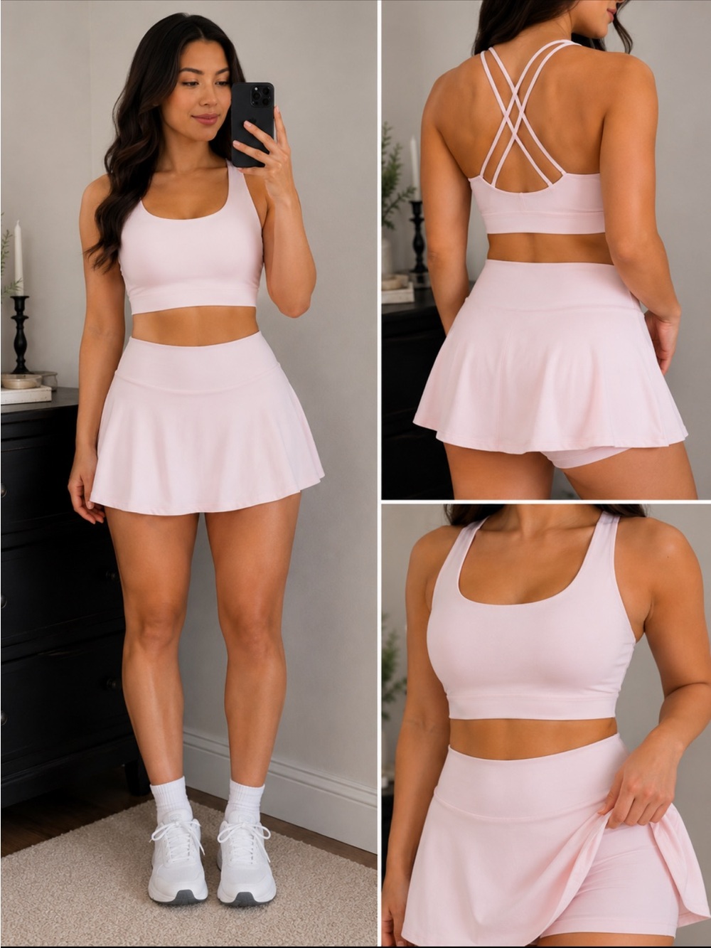 Elegant Light Pink Sports Bra and Skort Set